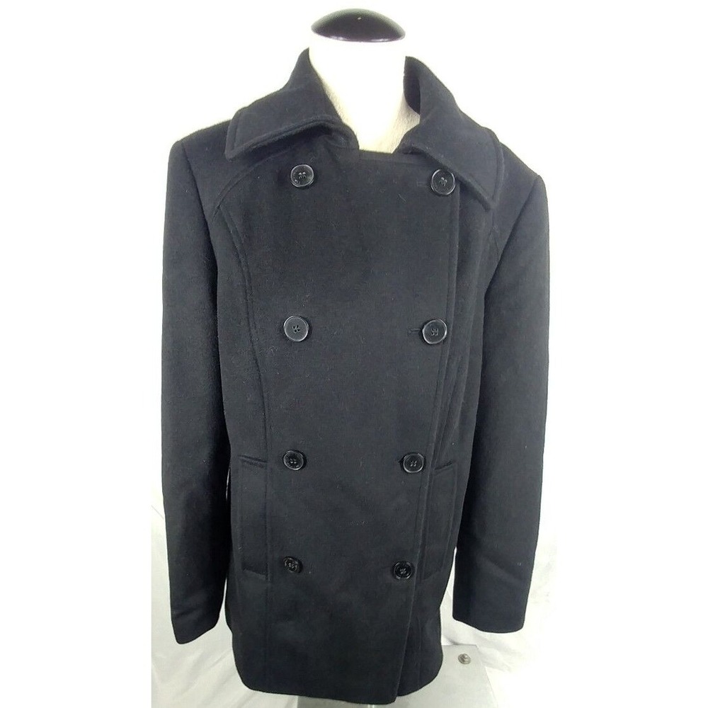 Calvin Klein Womens Wool/Rayon Black Pea Coat Size 10 EUC